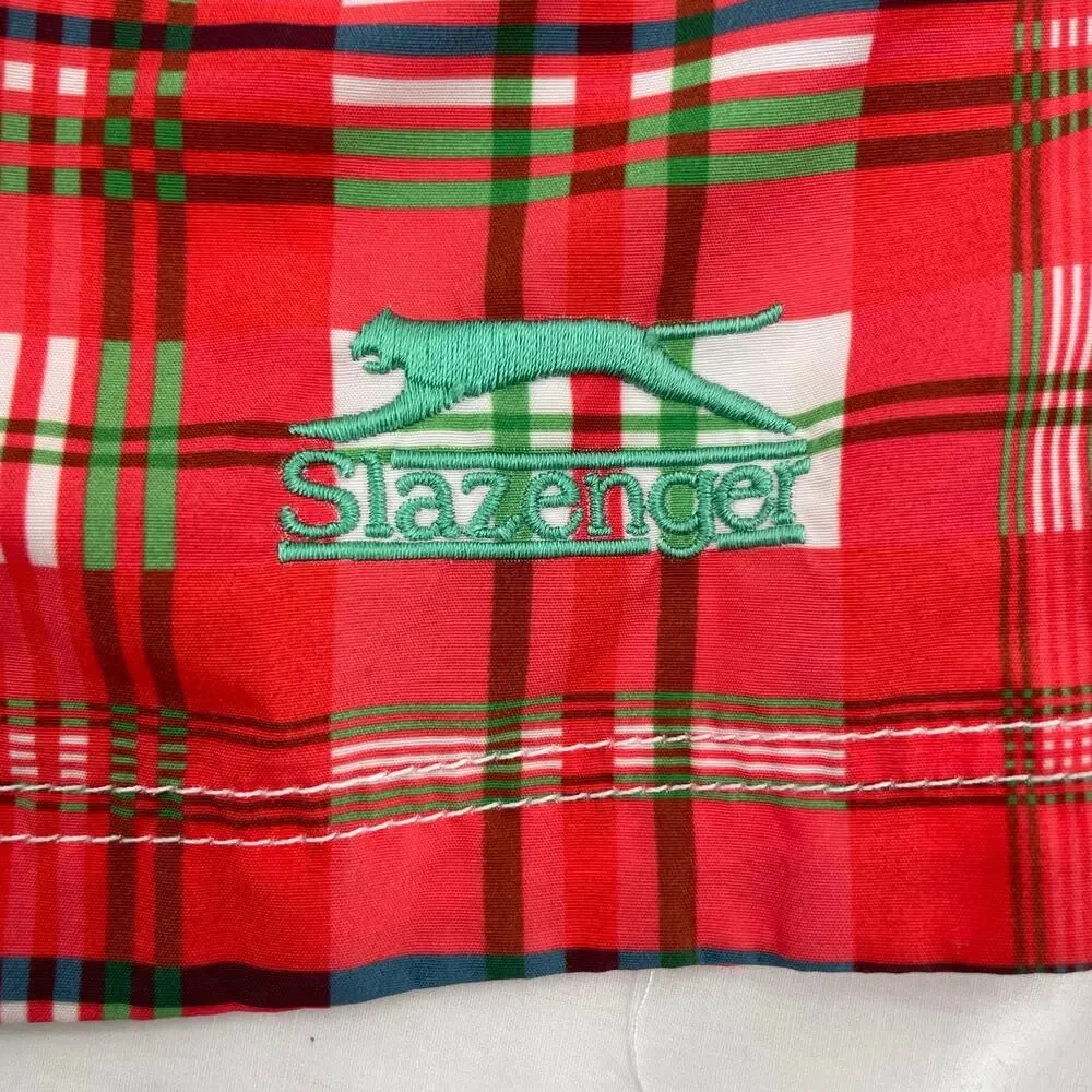 Red Plaid Swim Trunks Green White Summer Beach Winter Holiday Slazenger Size M